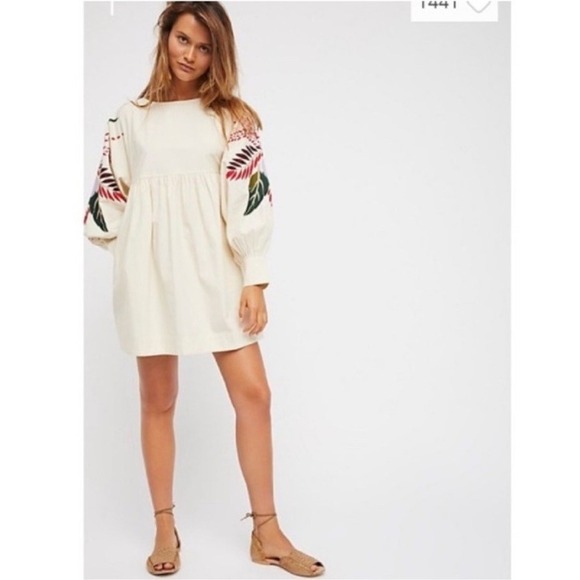 FREE PEOPLE Mini Obsessions Embroidered Dress Ivory Women's Size Large - Picture 2 of 9